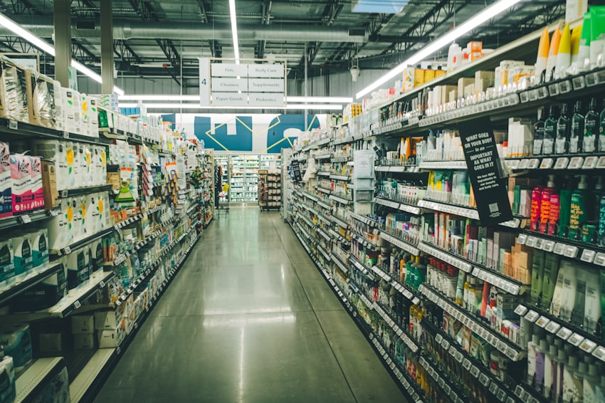 Mini-mart shelves stocked with products